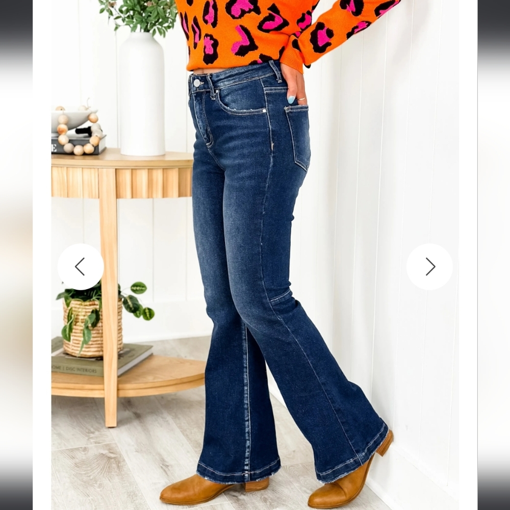 Risen High Rise  Back Knee Seamed Flare Long